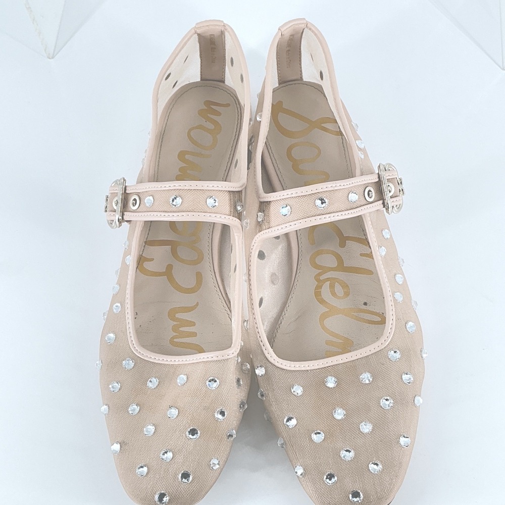 Sam Edelman Size 8.5 Mesh Crystal Mary Jane Flats Nude Beige Rhinestone Michaela - Picture 8 of 14
